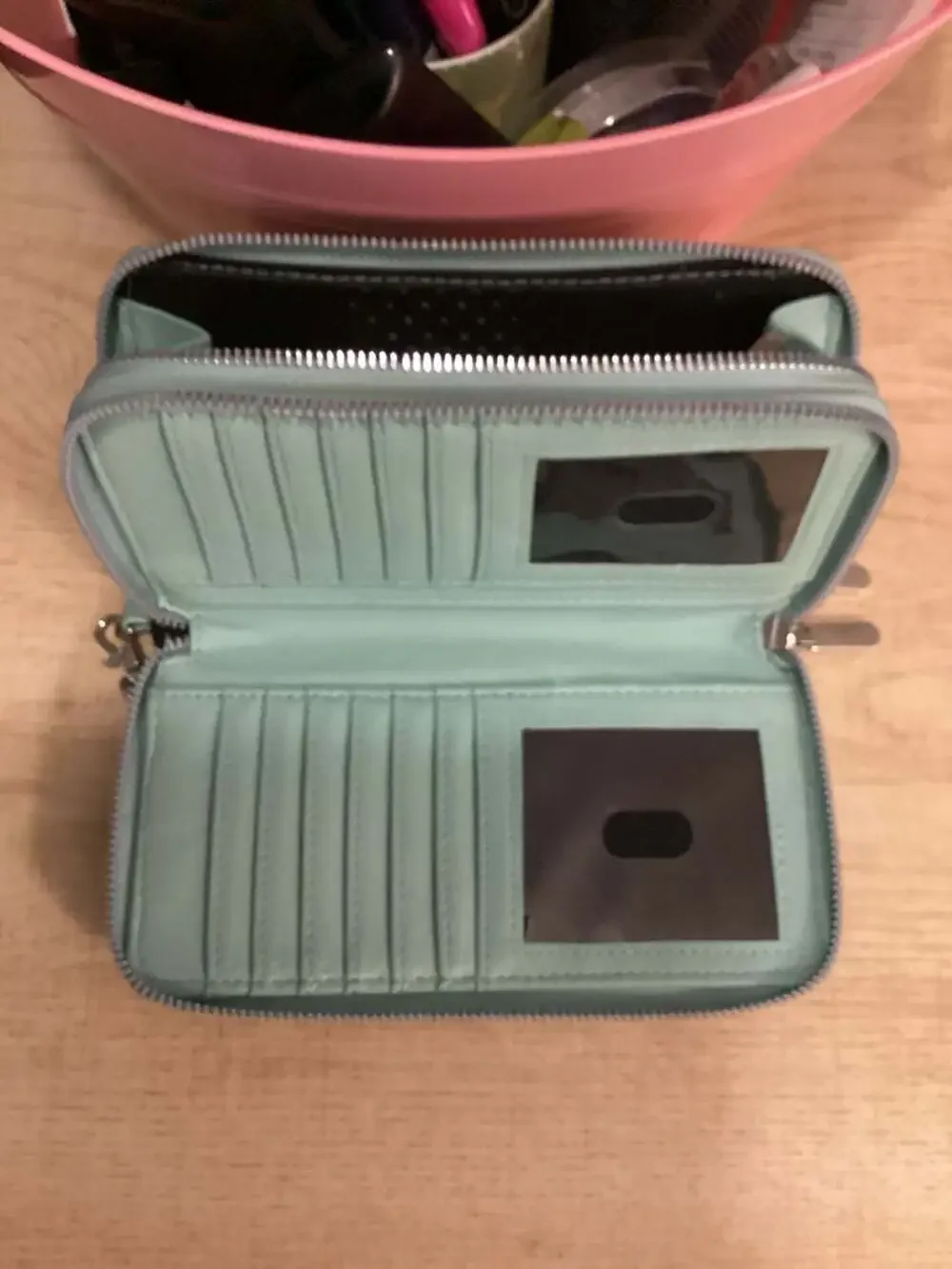Safe Keeper Mint Green Zip Around Continental Wallet With Wristlet Strap